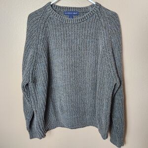 Northern Isles Womens Ramie Blend Marled Chunky Knit Raglan Sleeve Crewneck-Sz M